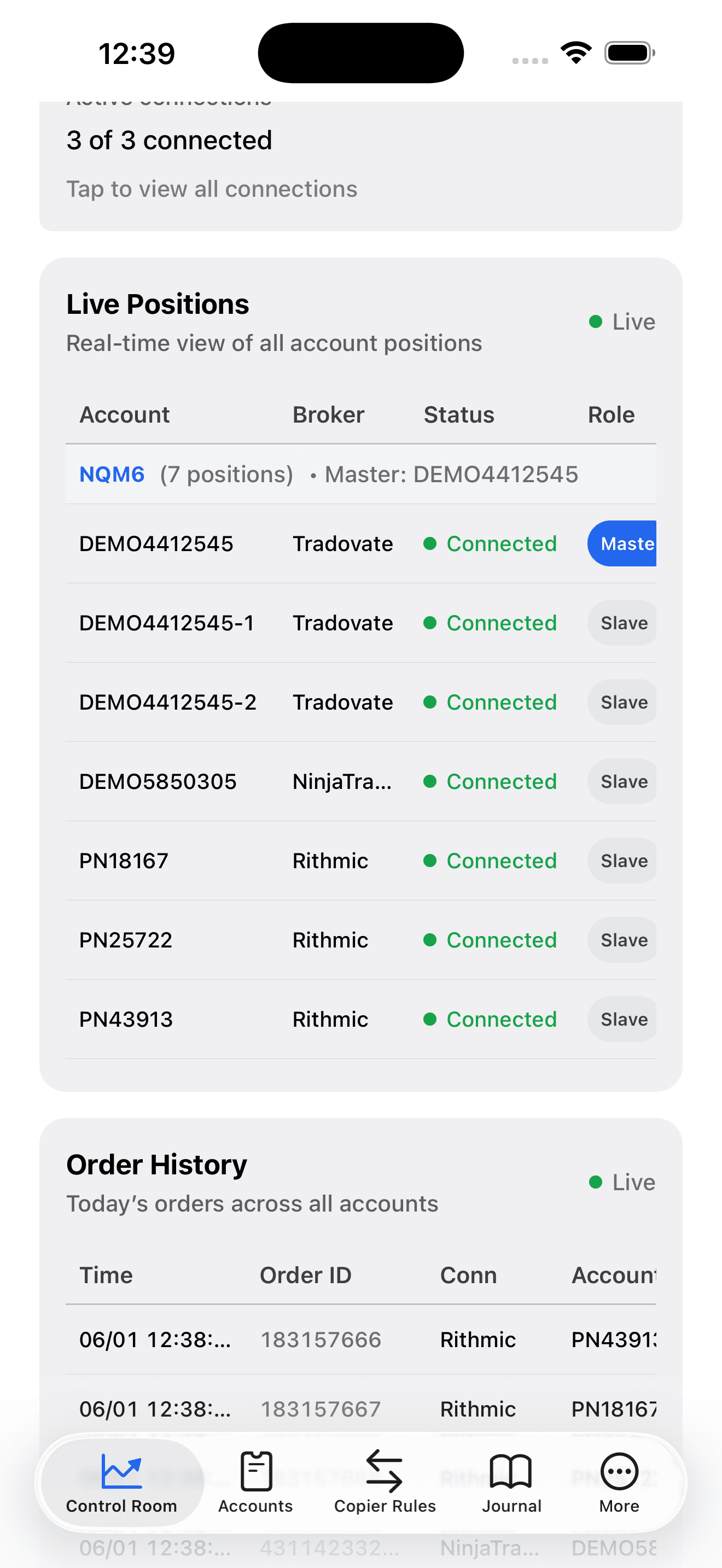 SyncFutures Control Room on mobile